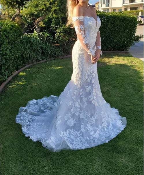 Mermaid Long Sleeve Off the Shoulder Lace Wedding Dress