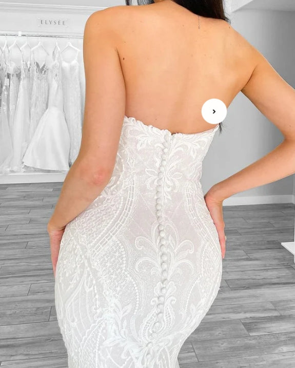 Mermaid Strapless White Lace Wedding Dresses