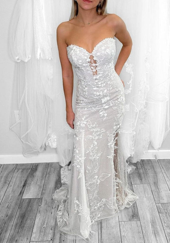 Mermaid Strapless Tulle Appliques Wedding Dresses