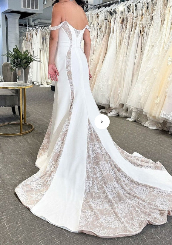 Mermaid Off The Shoulder Satin Wedding Dresses with Appliques