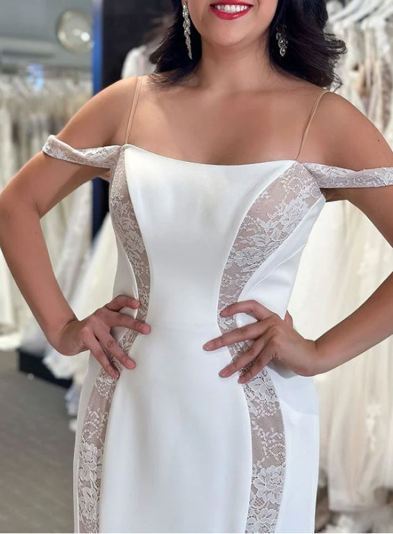 Mermaid Off The Shoulder Satin Wedding Dresses with Appliques