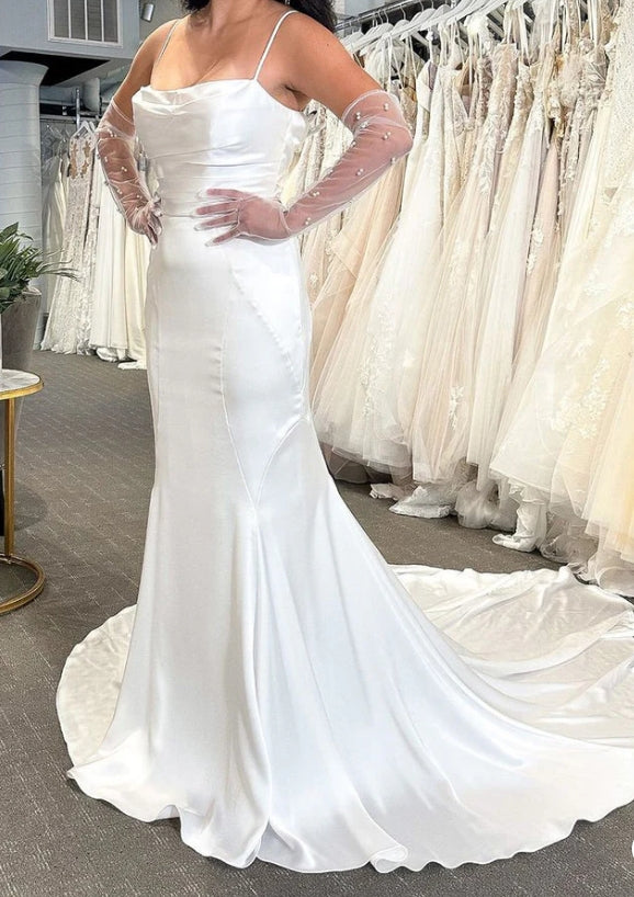 Mermaid White Cowl Neck Silk Satin Wedding Dresses