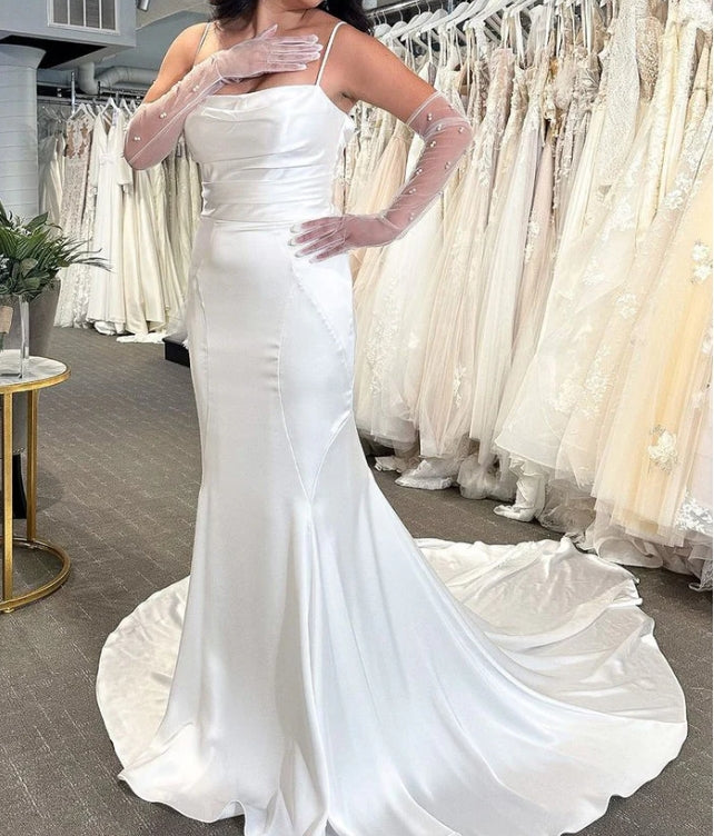 Mermaid White Cowl Neck Silk Satin Wedding Dresses
