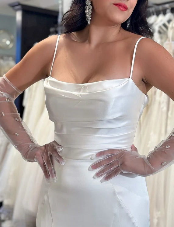 Mermaid White Cowl Neck Silk Satin Wedding Dresses