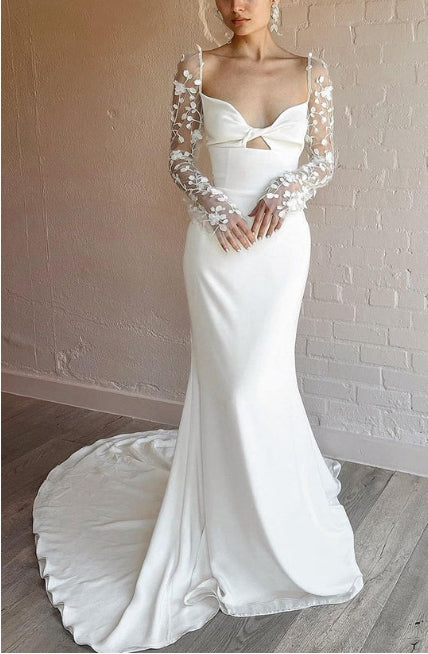 Mermaid Sweetheart Satin Long Wedding Dresses with Long Sleeves