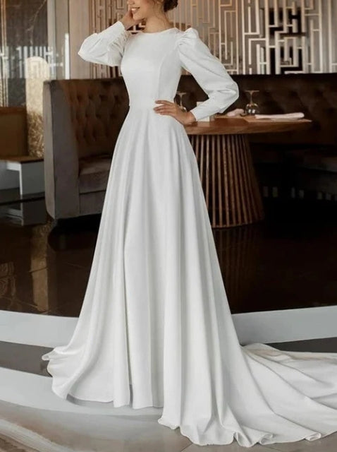 A Line Long Sleeves Wedding Dress Vintage Gown