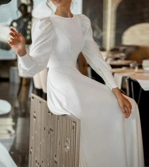 A Line Long Sleeves Wedding Dress Vintage Gown