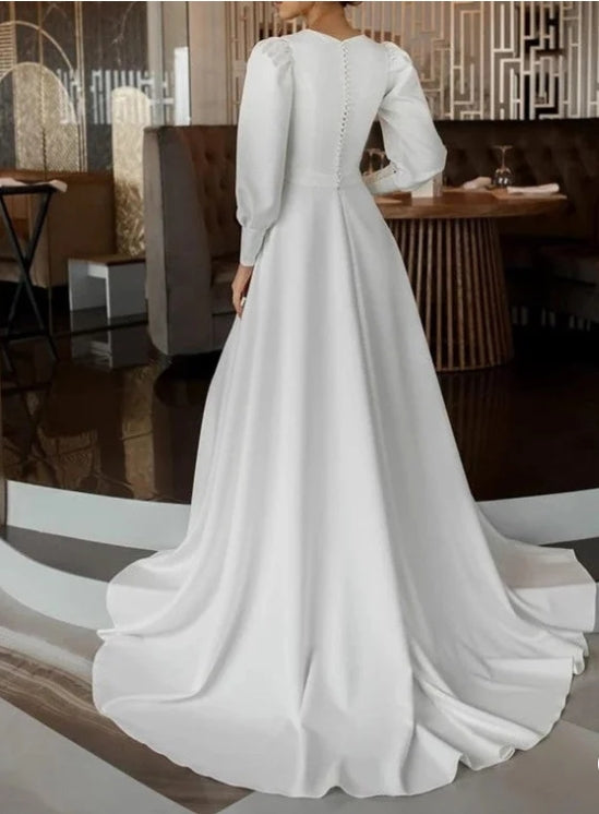 A Line Long Sleeves Wedding Dress Vintage Gown