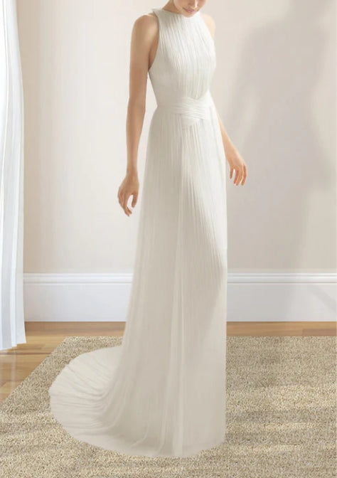 Halter Chiffon Plaited Dress With Special Back Design