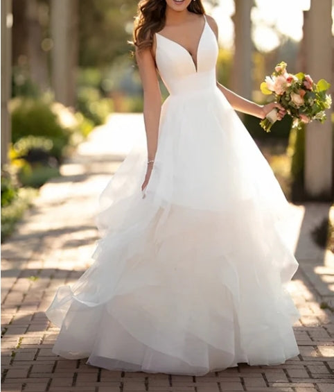 Classic Ball Gown Wedding Dress With Tulle Cascading Ruffles