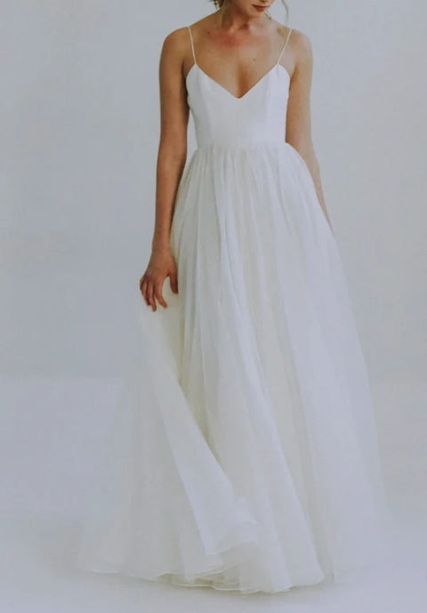 A-line Spaghetti Straps Wedding Gown With Tulle