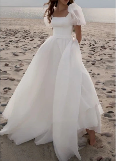 A Line Chiffon Court Train Wedding Dress with Ruching