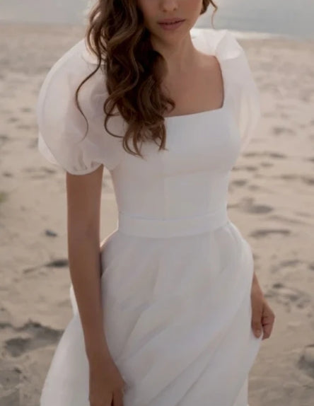 A Line Chiffon Court Train Wedding Dress with Ruching