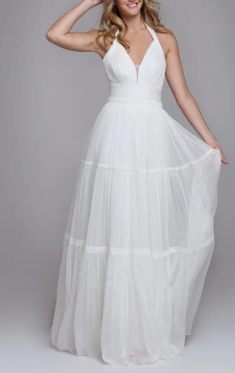 A Line Tulle Brush Train Wedding Dress with Ruching