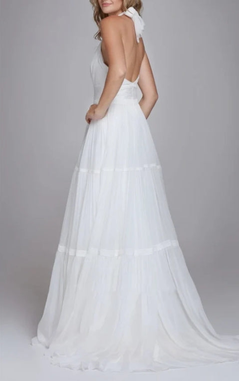 A Line Tulle Brush Train Wedding Dress with Ruching