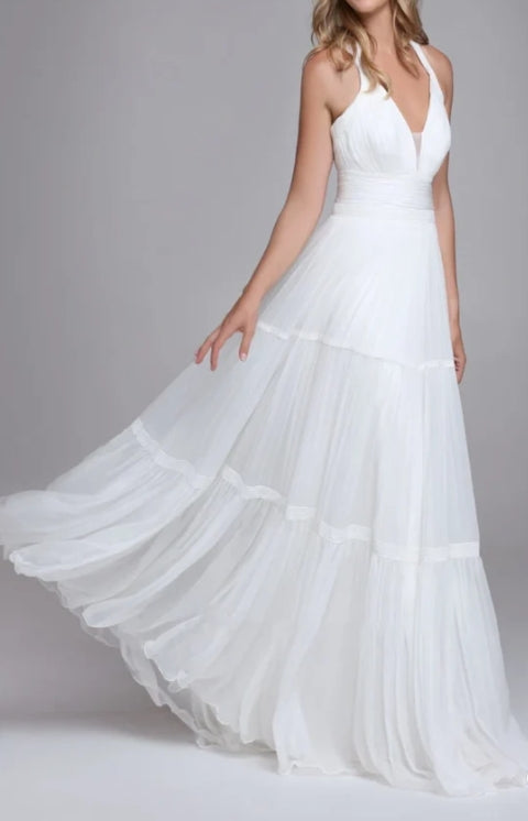 A Line Tulle Brush Train Wedding Dress with Ruching