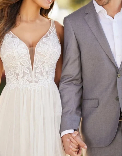 Classic Tulle Applique Wedding Gown Garden A-Line Backless Spaghetti Wedding Dress