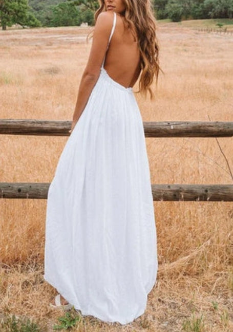 A Line Spaghetti Chiffon Lace Floor-length Sleeveless Wedding Dress