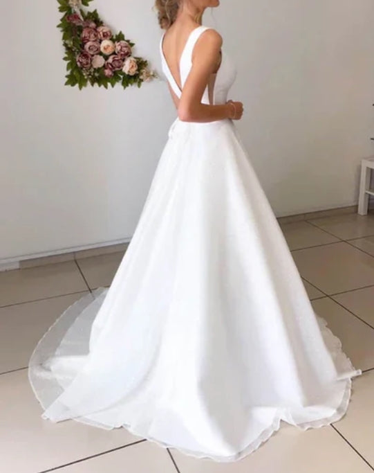 A-line Attractive V-neck Simple Wedding Dress Rustic Wedding Gown