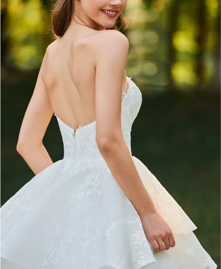 Lace Open Back Sweetheart Cascading Ruffles Sleeveless Bridal Ball Gown