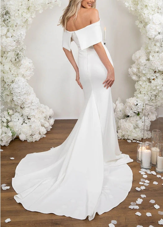 Trumpet Mermaid Off-The-Shoulder Elastic Satin Wedding Dresses