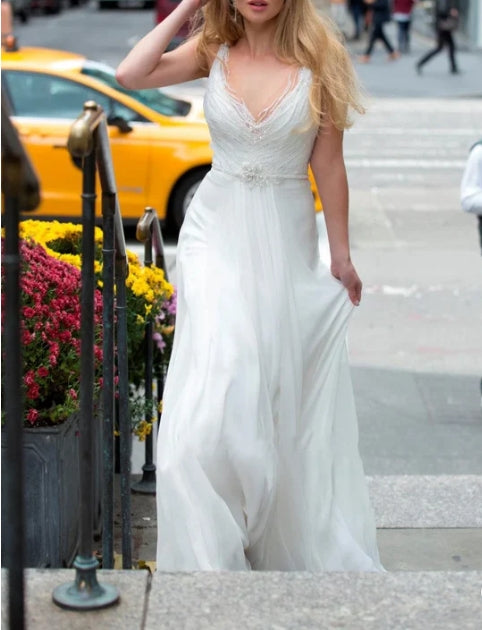 Chiffon Lace Weddig Dress With Beading Sequins Flower