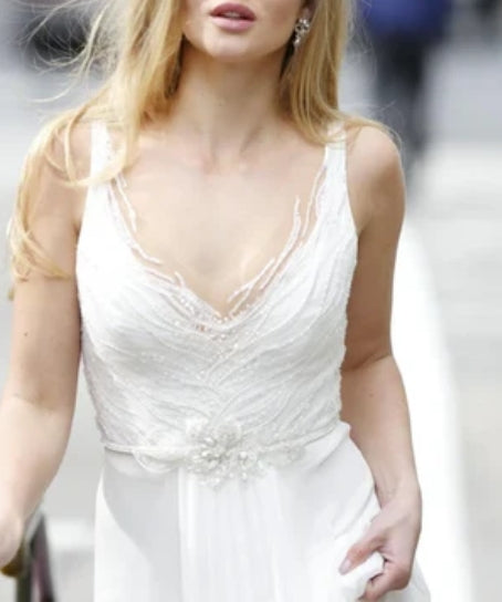 Chiffon Lace Weddig Dress With Beading Sequins Flower