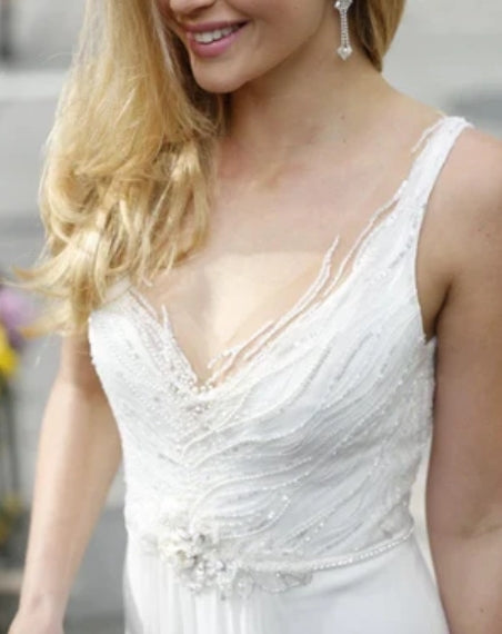 Chiffon Lace Weddig Dress With Beading Sequins Flower