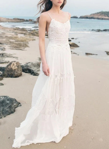 Sleeveless Chiffon Beach Boho Wedding Dress