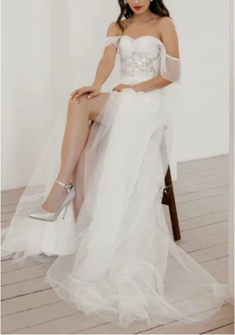 A Line Sweetheart Sweep Train Wedding Dress with Split Front