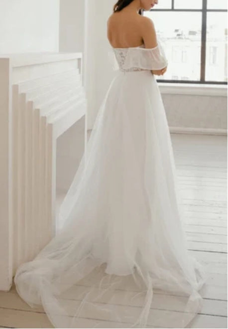 A Line Sweetheart Sweep Train Wedding Dress with Split Front