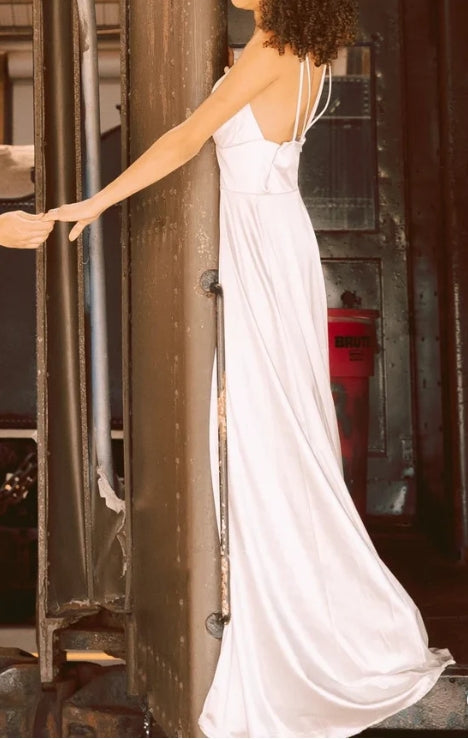 A-Line Plunging Neckline Elegant Wedding Dress With Open Back And Split Front
