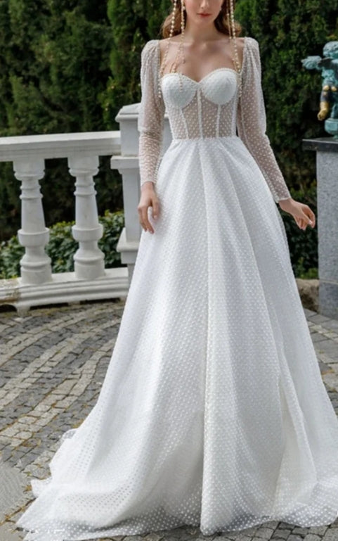 A-Line Sweetheart Tulle Wedding Dress with Sweep Train