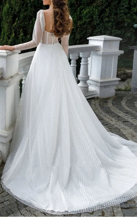 A-Line Sweetheart Tulle Wedding Dress with Sweep Train
