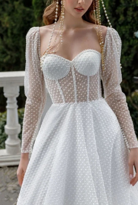 A-Line Sweetheart Tulle Wedding Dress with Sweep Train