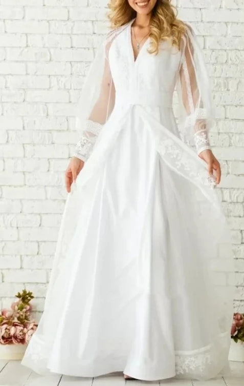 Floor-length Long Sleeve Chiffon A Line Zipper Wedding Dress with Ruching