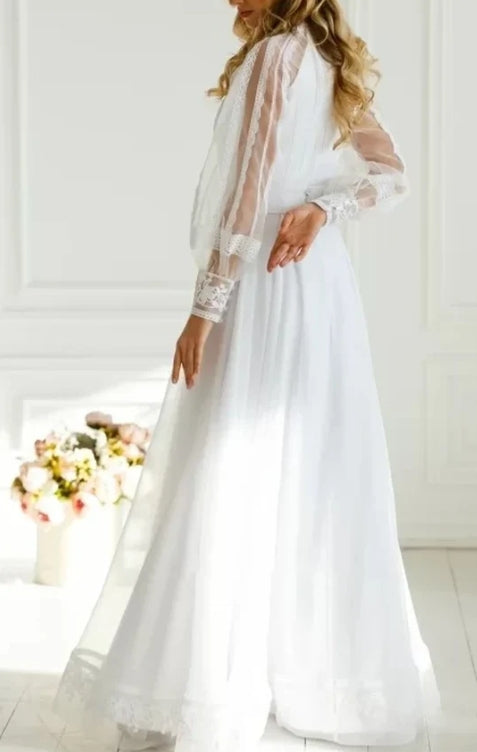 Floor-length Long Sleeve Chiffon A Line Zipper Wedding Dress with Ruching