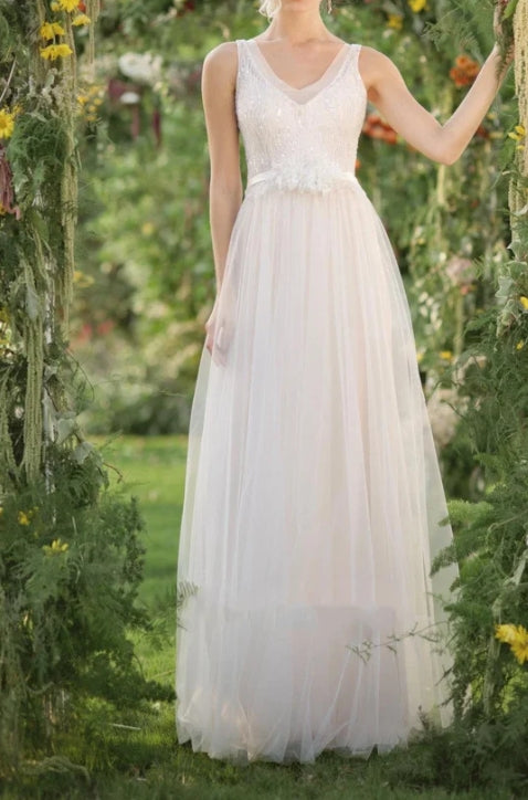 Tulle Lace Weddig Dress With Beading Sequins