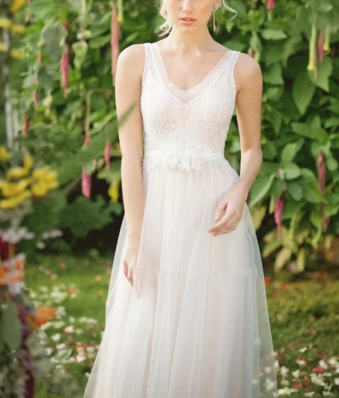 Tulle Lace Weddig Dress With Beading Sequins