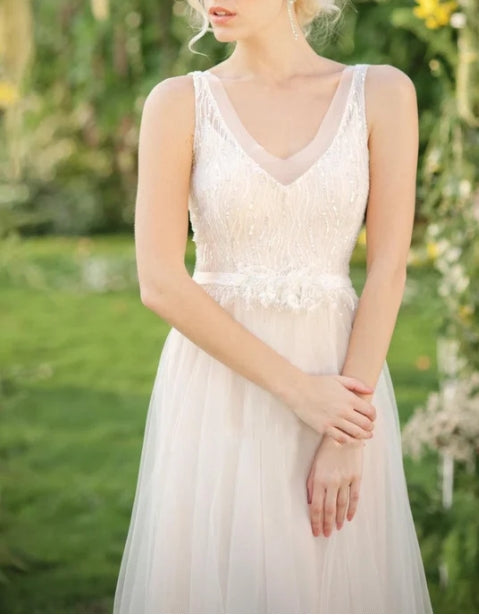 Tulle Lace Weddig Dress With Beading Sequins