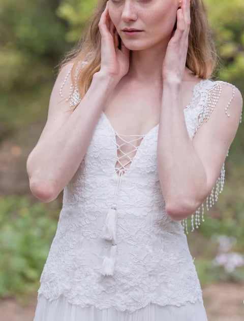 A-Line Pleated Wedding Dress With Appliques And Beading