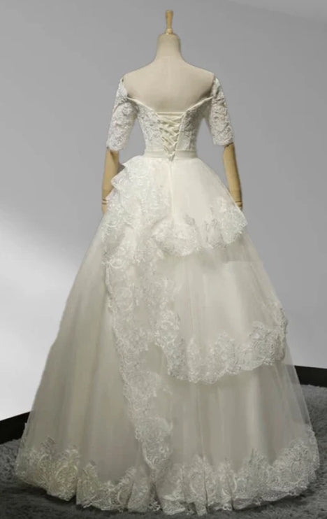 Neck Tiers A-line Floor-length Wedding Dress With Appliques