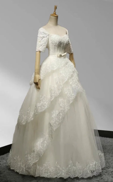 Neck Tiers A-line Floor-length Wedding Dress With Appliques