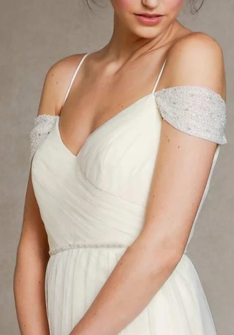 A-Line Spaghetti Straps Off-the-Shoulder Tulle Long Wedding Dress