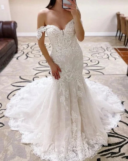 Lace Appliques Mermaid Off the Shoulder Beach Boho Wedding Dresses