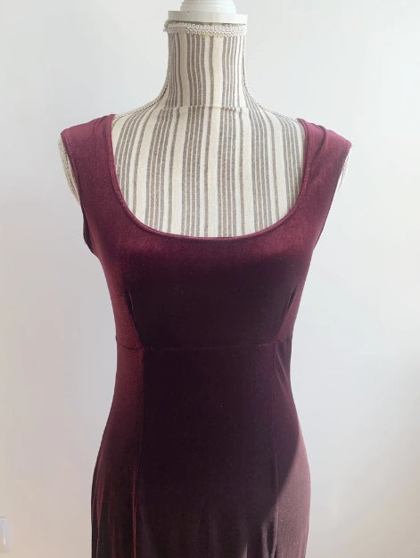Vintage Prom Dress Velvet Maxi Dress Size Burgundy Slip Prom Dress