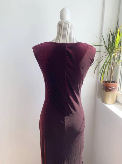 Vintage Prom Dress Velvet Maxi Dress Size Burgundy Slip Prom Dress