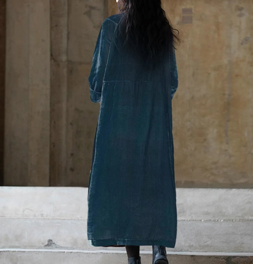 Soft Velvet Zen Dress Women Long Prom Dress Winter Warm Dress Long Sleeve Dress Oversized Swing Dress