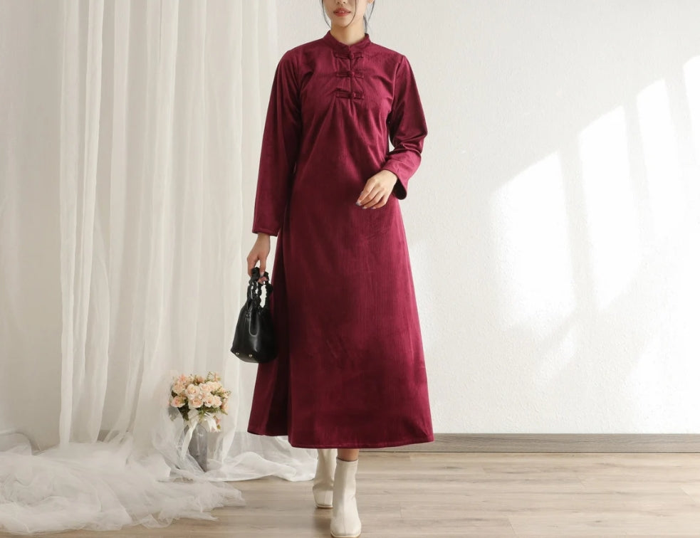 Women Soft Prom Dress Shirt Velvet Dress Long Sleeve Robe Party Dress Midi Dress Custom Dress