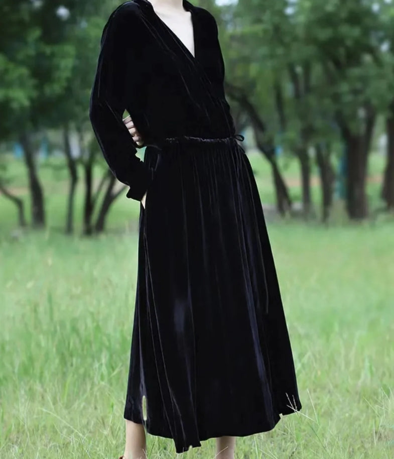 Women's Velvet Dress Maxi Dress Winter Warm Dress Long Sleeve Prom Dress Oversized Swing Dress Long Dress Wrap Dress